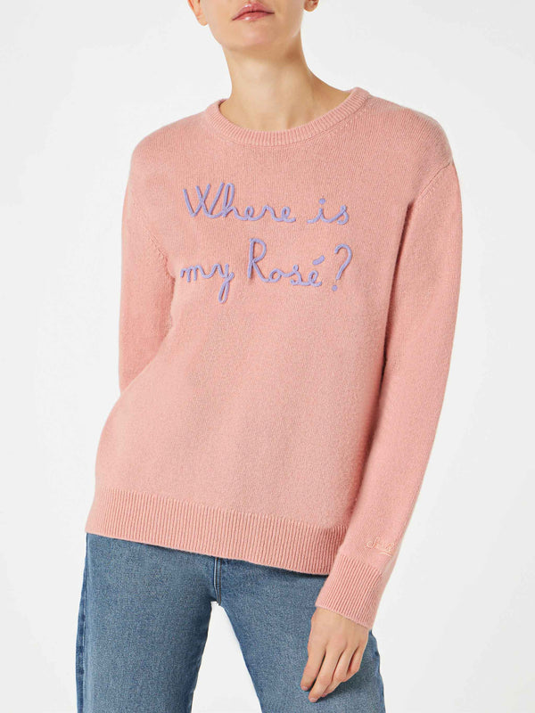 Maglia da donna con ricamo Where is my Rosé?