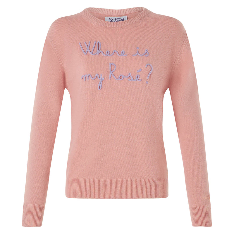 Maglione da donna con ricamo Where is my Rosé?