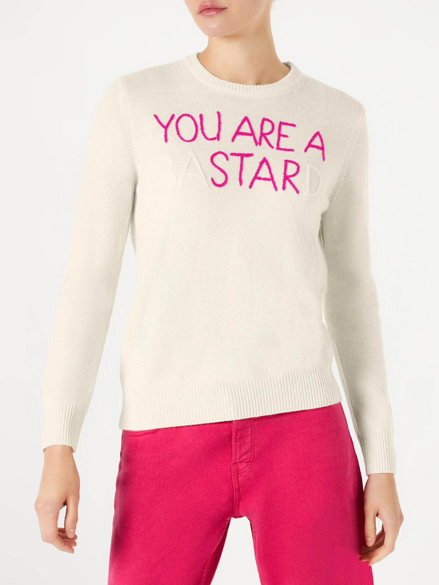 Maglione da donna bianco ricamo You are a (Ba)star(d)