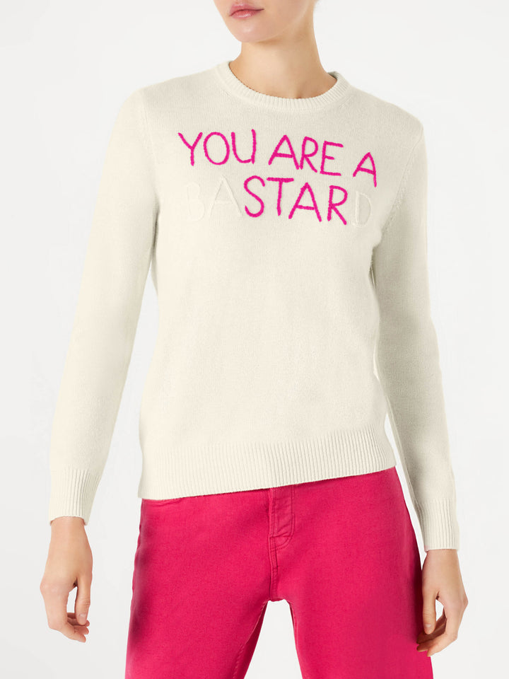 Maglione da donna bianco ricamo You are a (Ba)star(d)
