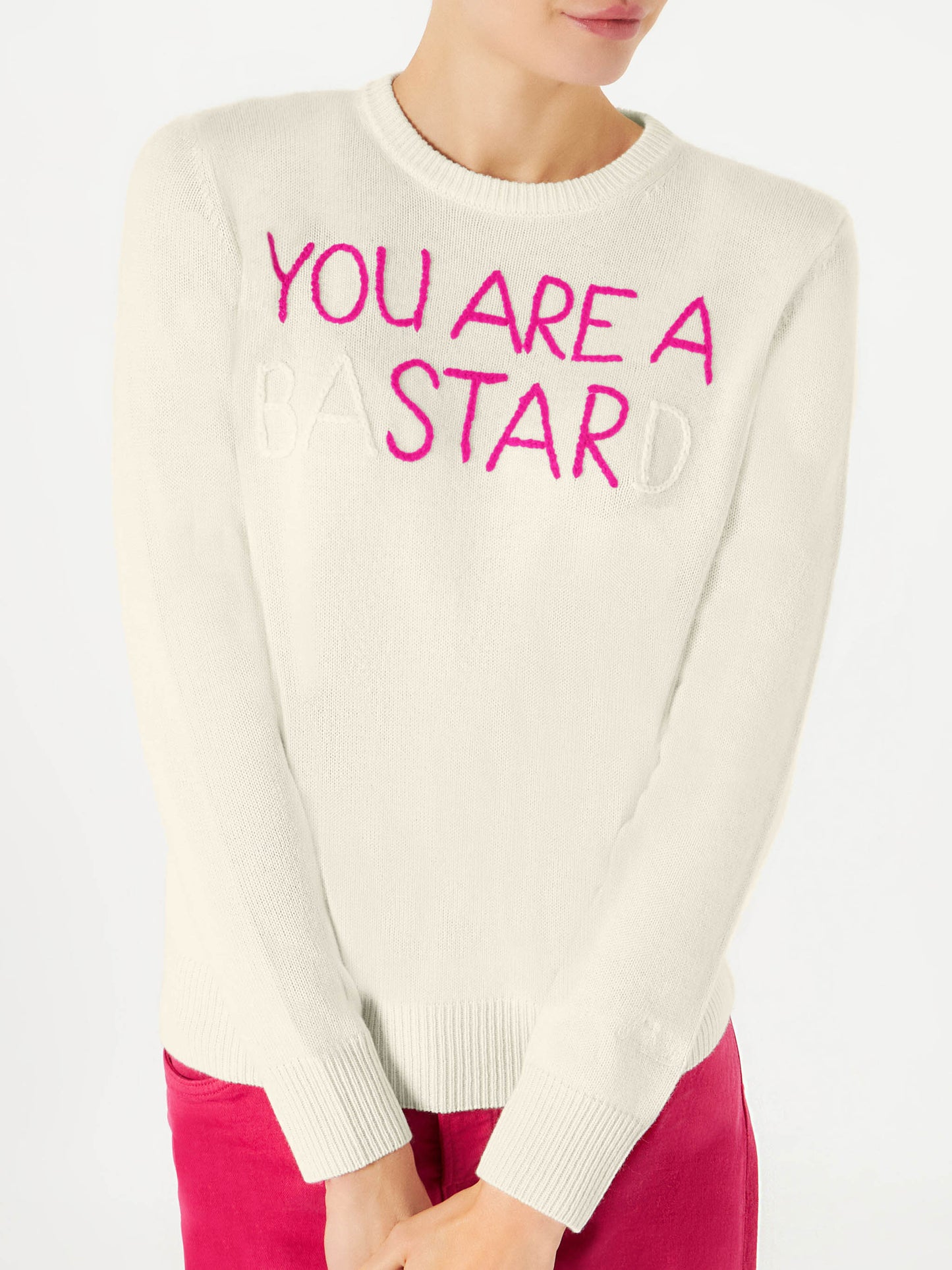 Maglione da donna bianco ricamo You are a (Ba)star(d)