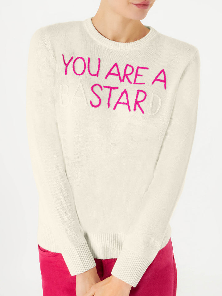 Maglione da donna bianco ricamo You are a (Ba)star(d)