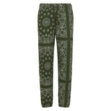 Woman fleece pants with green bandanna print