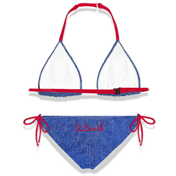 Bikini da bambina denim fragola