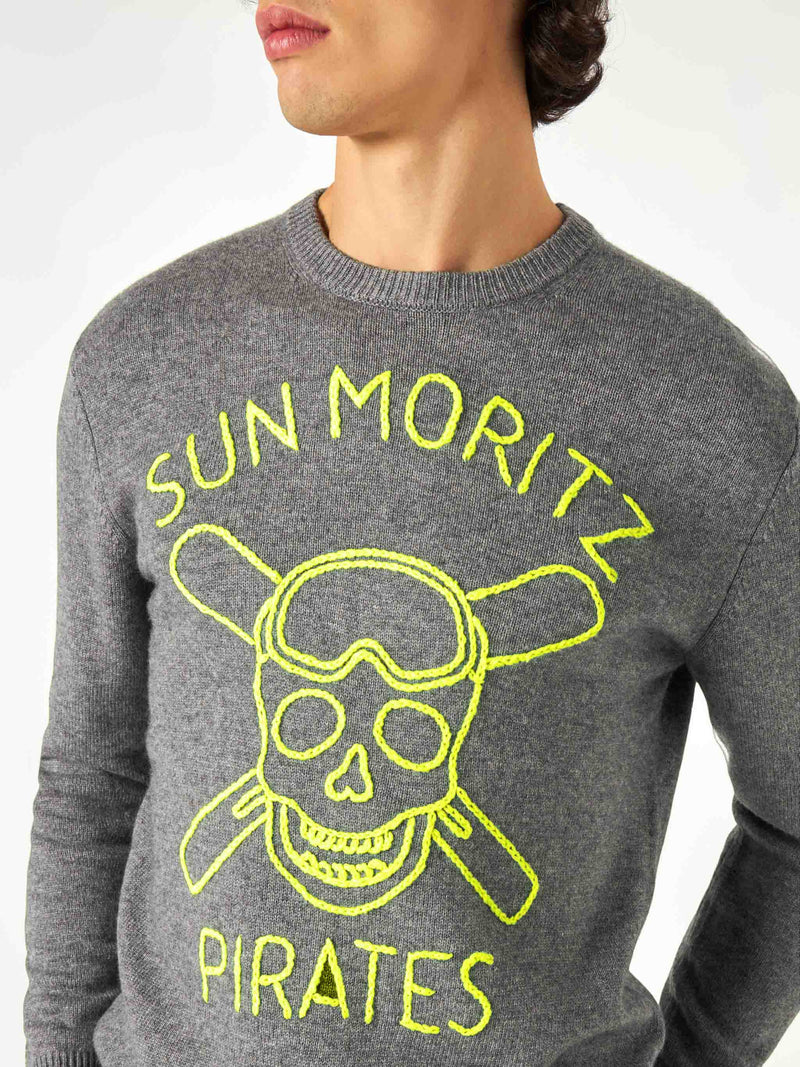 Maglione da uomo grigio ricamo fluo Sun Moritz Pirates 