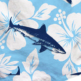 Mittellange Badeshorts mit Sharks-Samtdruck