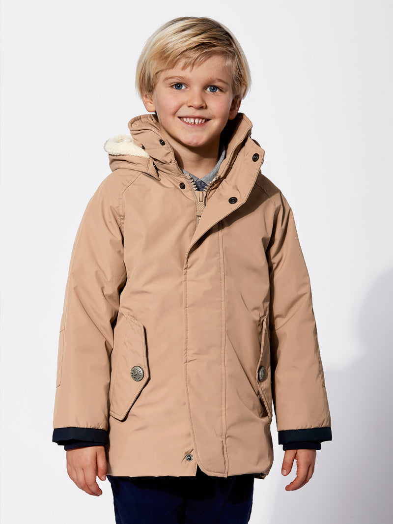 Boy hooded beige parka jacket Voyager Jr