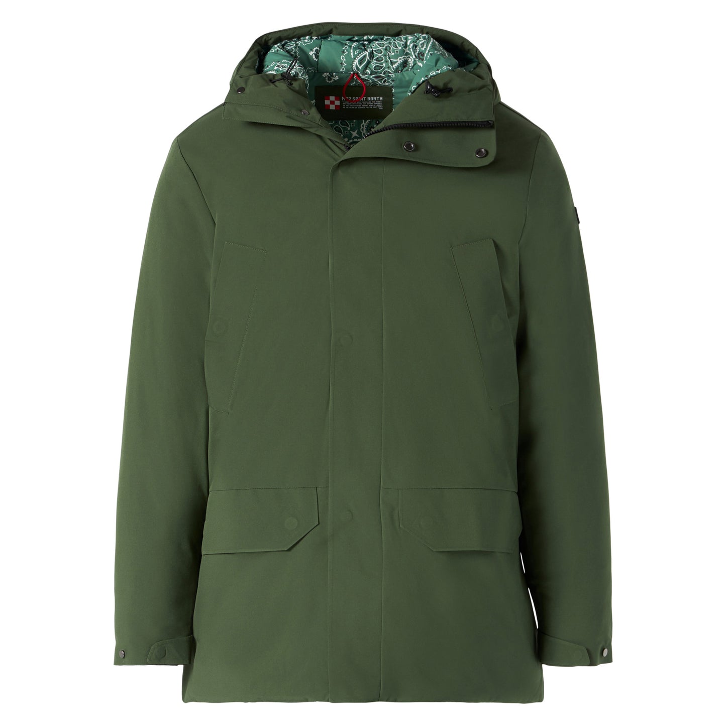 Parka da uomo con cappuccio e stampa bandana verde militare