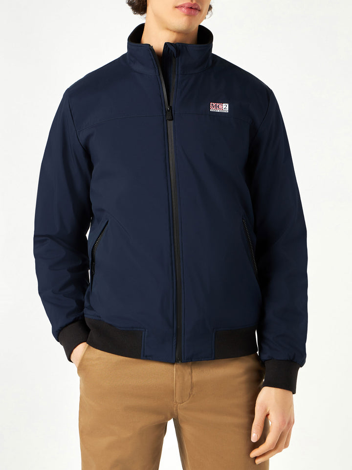 Man blue bomber jacket Country with furry lining
