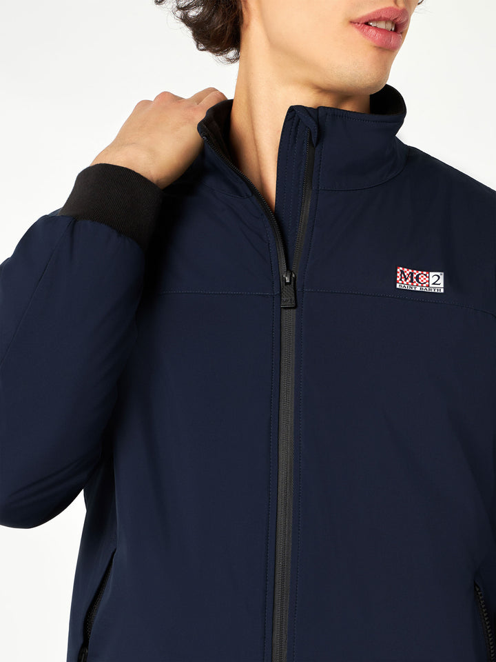 Man blue bomber jacket Country with furry lining