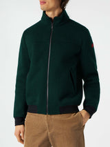 Man knit ribbed green bomber jacket