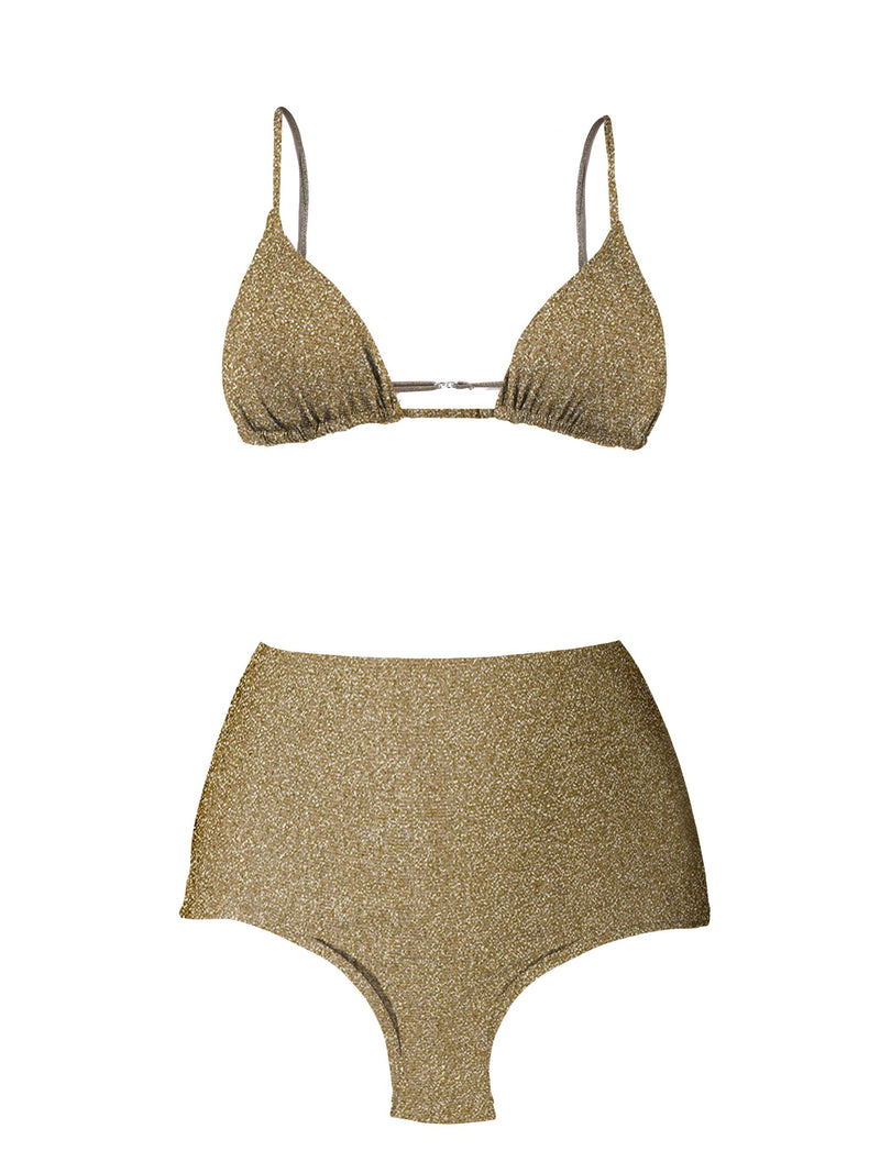 Triangel-Bikini aus goldenem Lurex