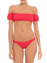 Schulterfreier roter Bikini