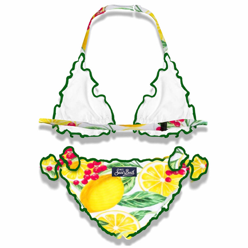 Bikini da bambina a triangolo con stampa limoni