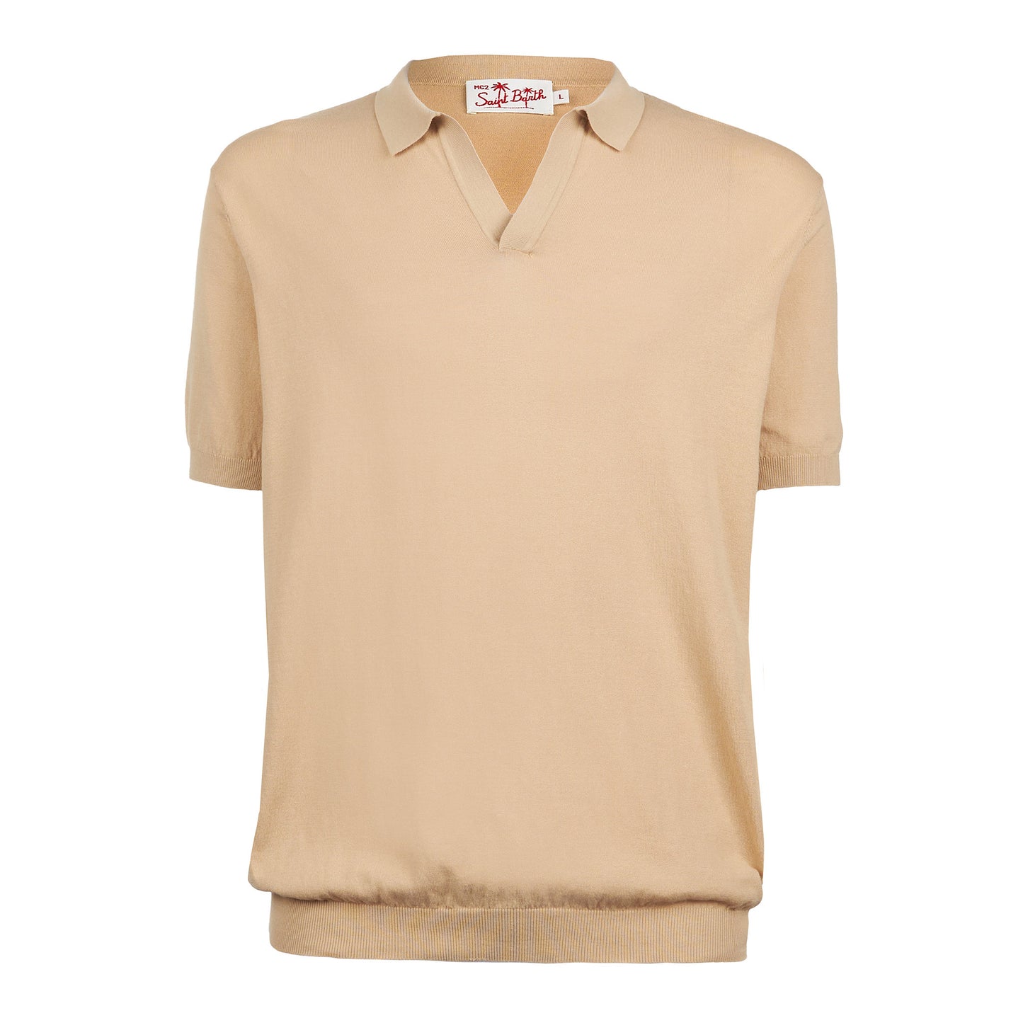 Sloan beige knitted buttonless polo shirt