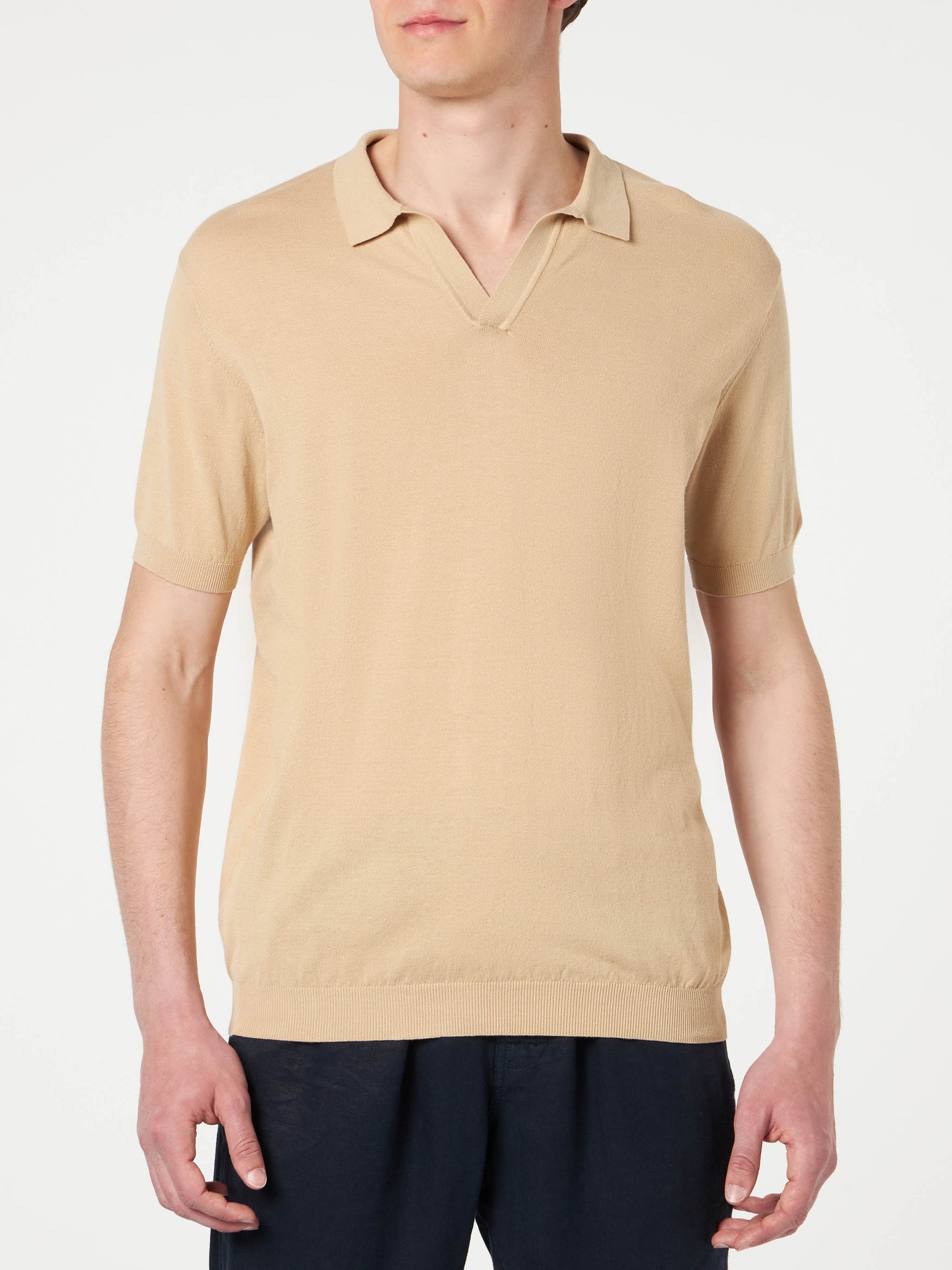 Sloan beige knitted buttonless polo shirt