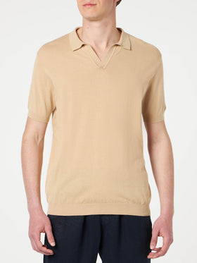 Sloan beige knitted buttonless polo shirt