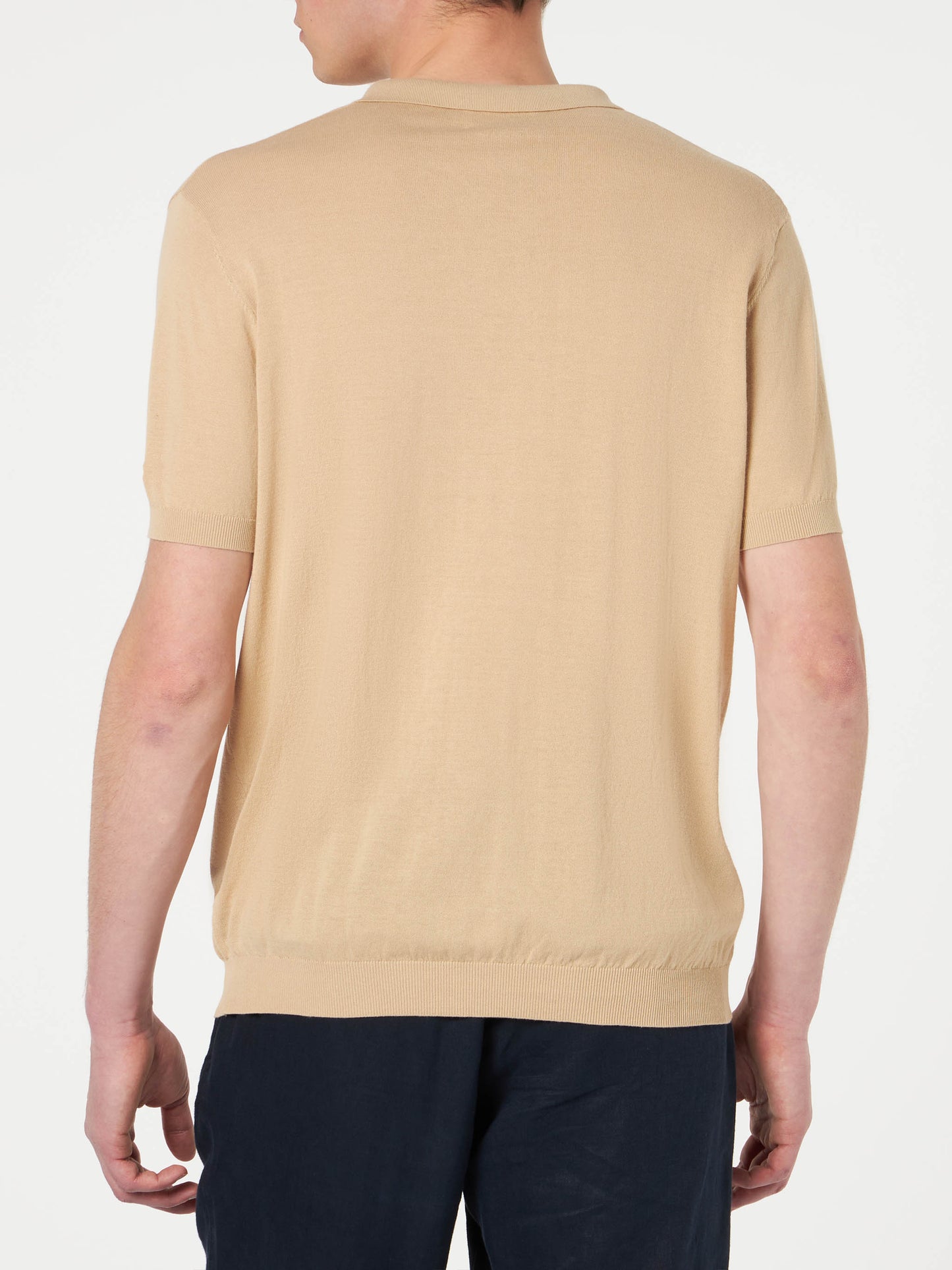 Sloan beige knitted buttonless polo shirt