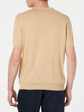 Sloan beige knitted buttonless polo shirt