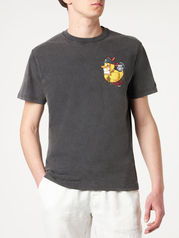 Herren-T-Shirt aus Baumwolle mit „Captain Duck“-Aufdruck auf Vorder- und Rückseite | CRYPTO PUPPETS® SONDERAUSGABE