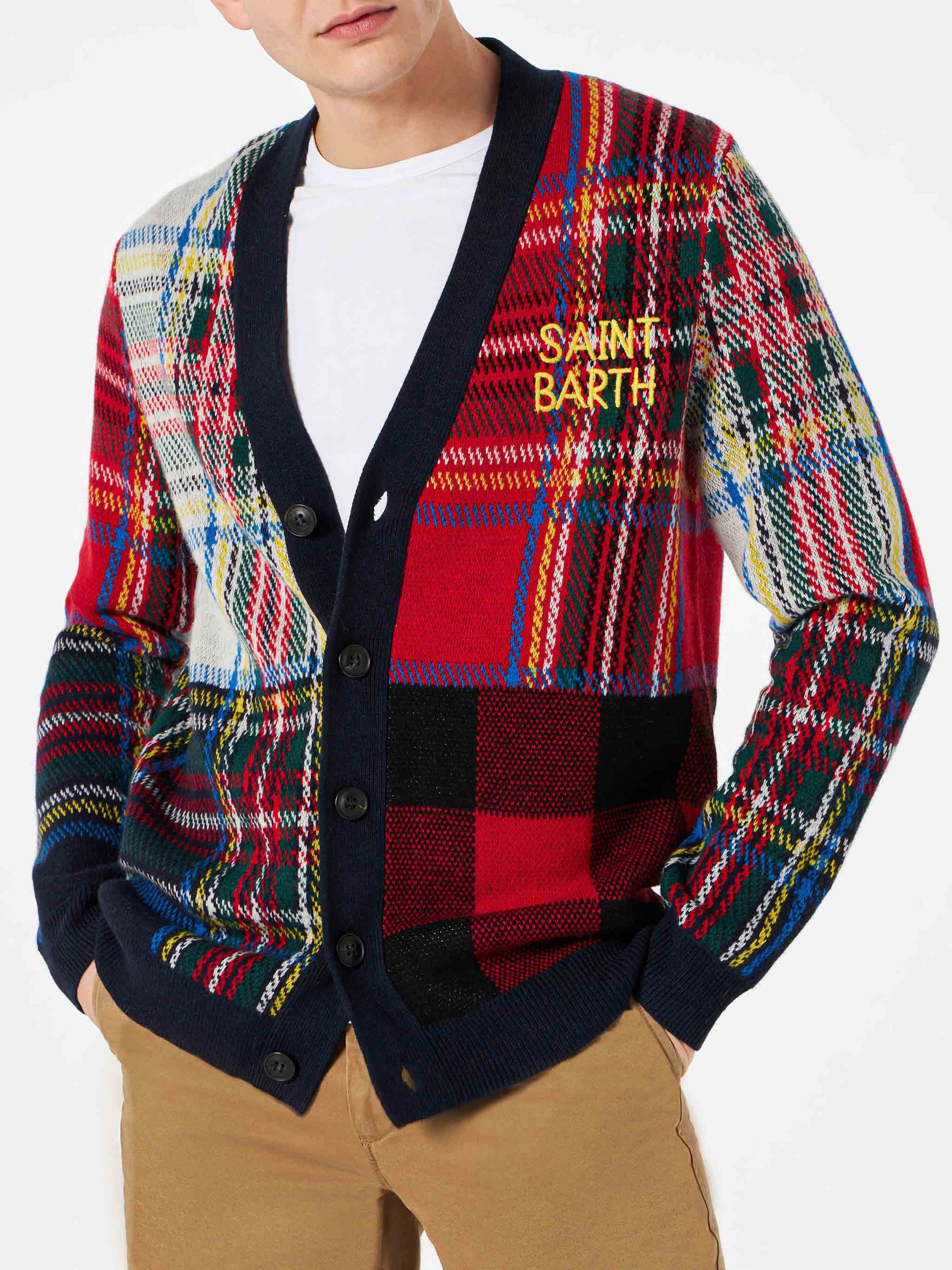 Man tartan knitted cardigan with Saint Barth embroidery - MC2 Saint Barth