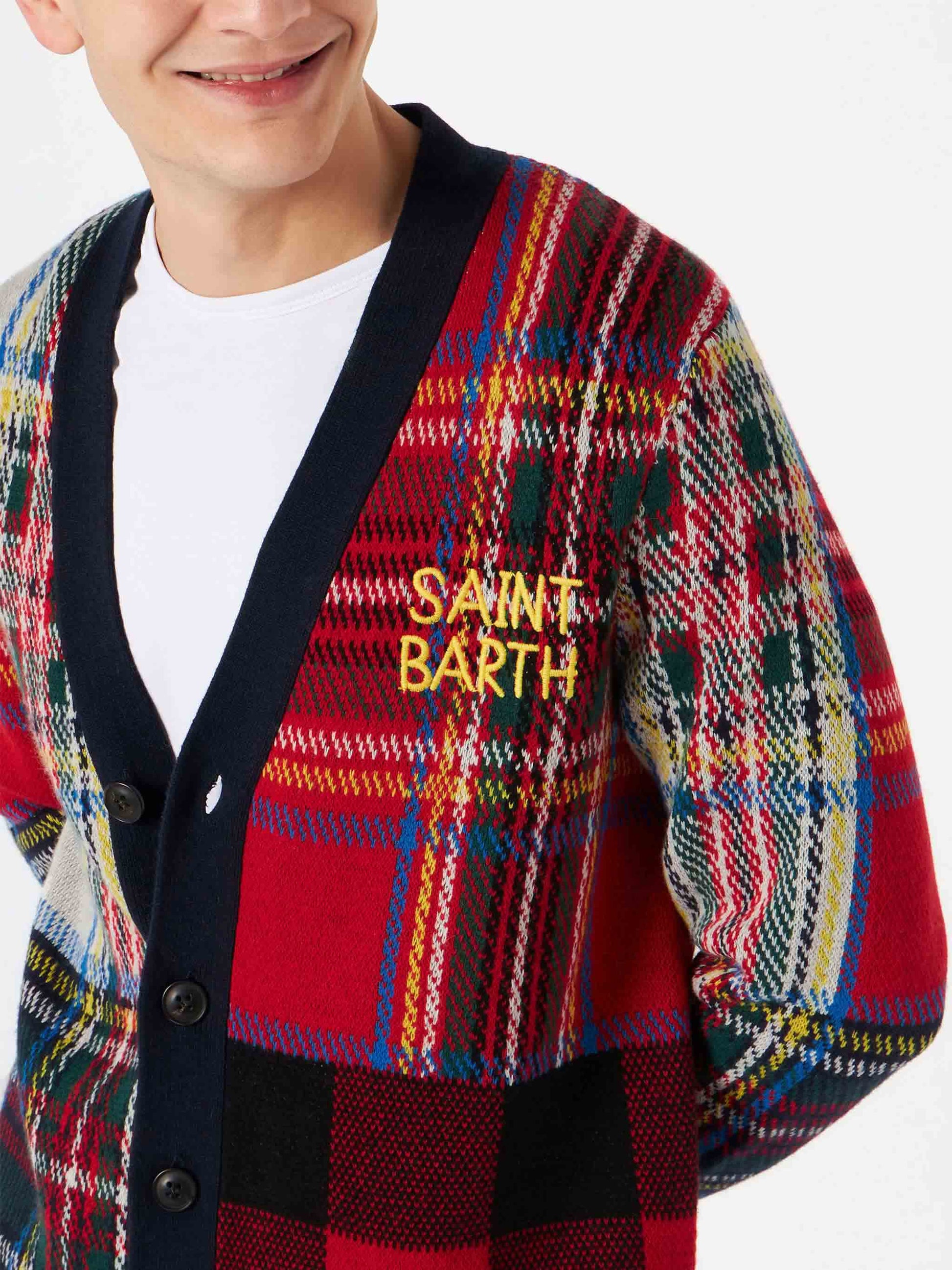 Man tartan knitted cardigan with Saint Barth embroidery - MC2 Saint Barth