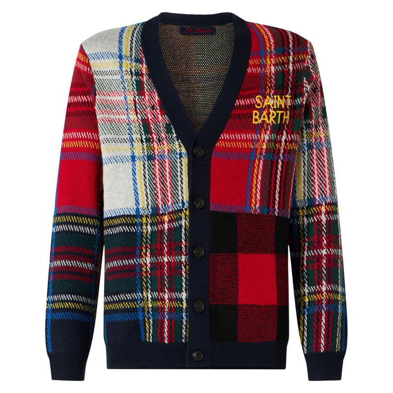 Cardigan uomo in maglia tartan con ricamo Saint Barth