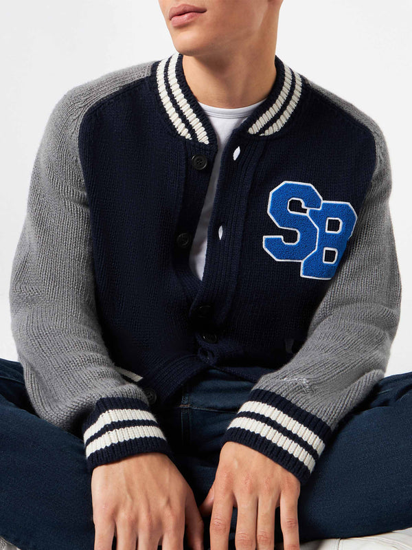 Blue knit bomber college style