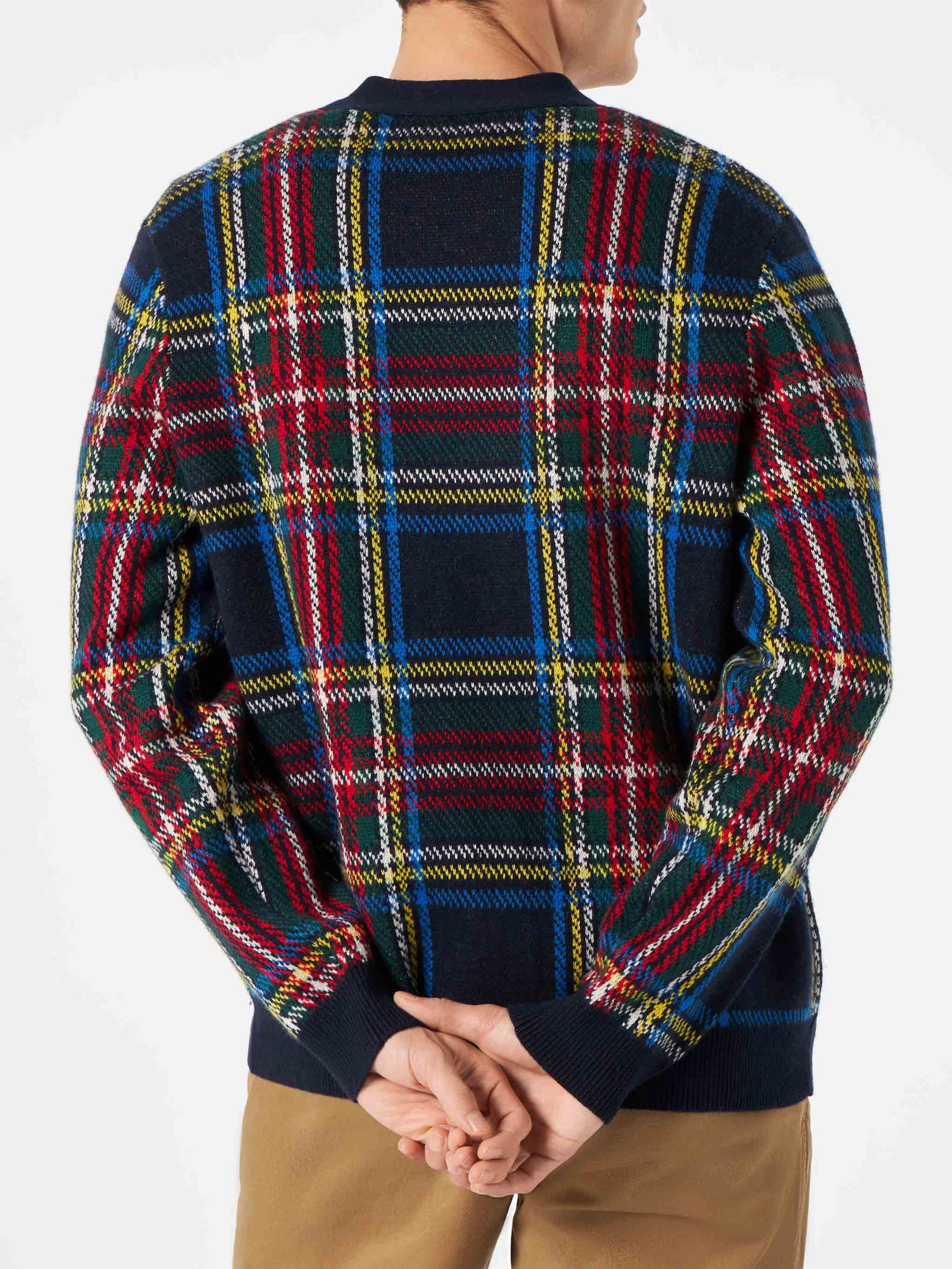 Man tartan knitted cardigan with patch - MC2 Saint Barth