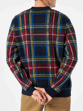 Man tartan knitted cardigan with patch - MC2 Saint Barth