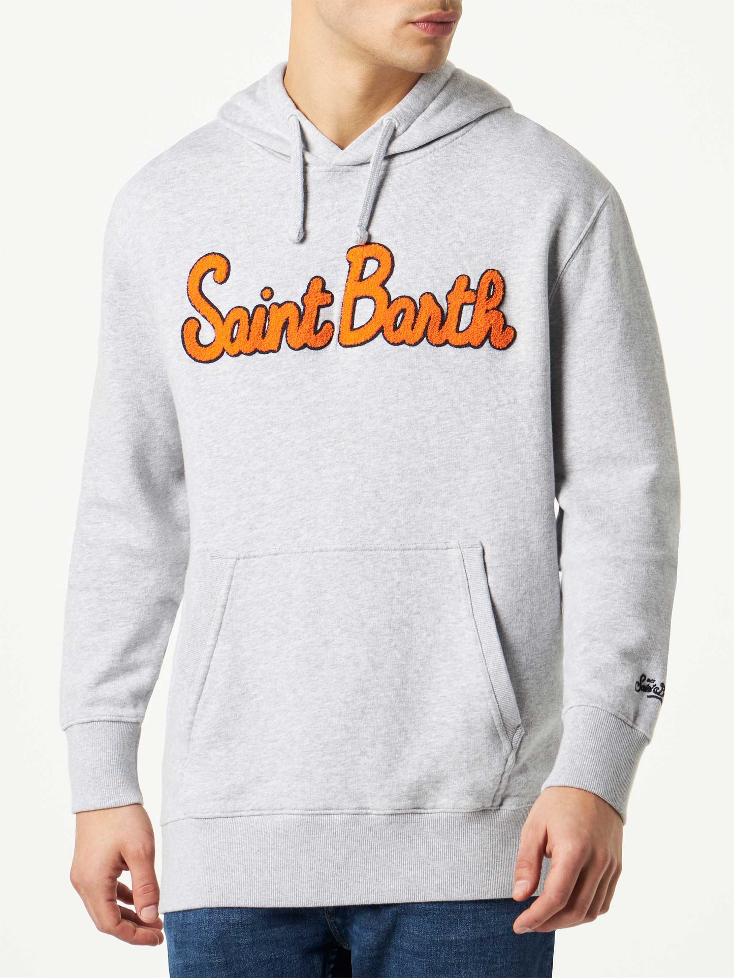 Man cotton hooded sweatshirt with patch