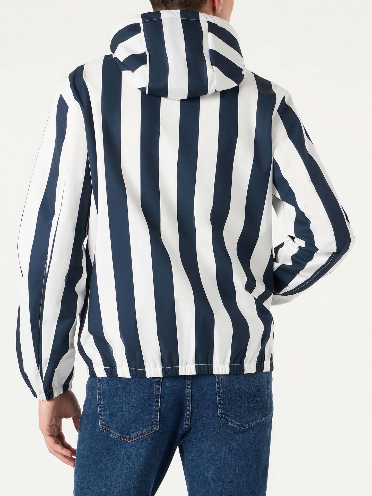 Man hooded lightweight windbreaker with striped print - MC2 Saint Barth