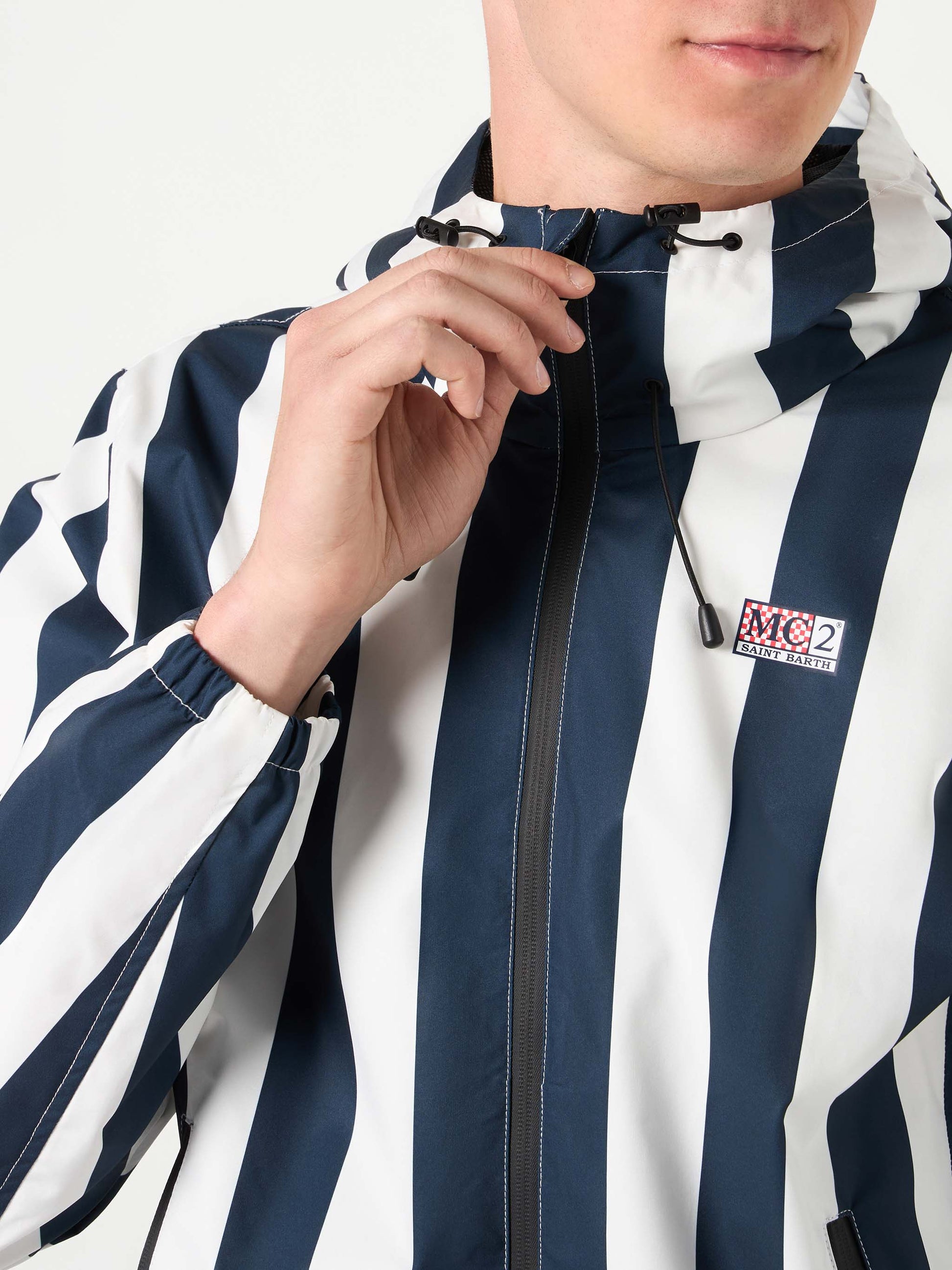 Man hooded lightweight windbreaker with striped print - MC2 Saint Barth