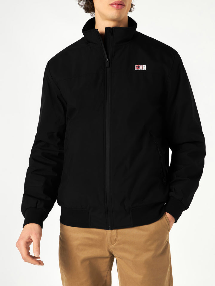 Man black bomber jacket Country with furry lining