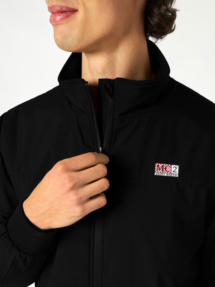 Man black bomber jacket Country with furry lining