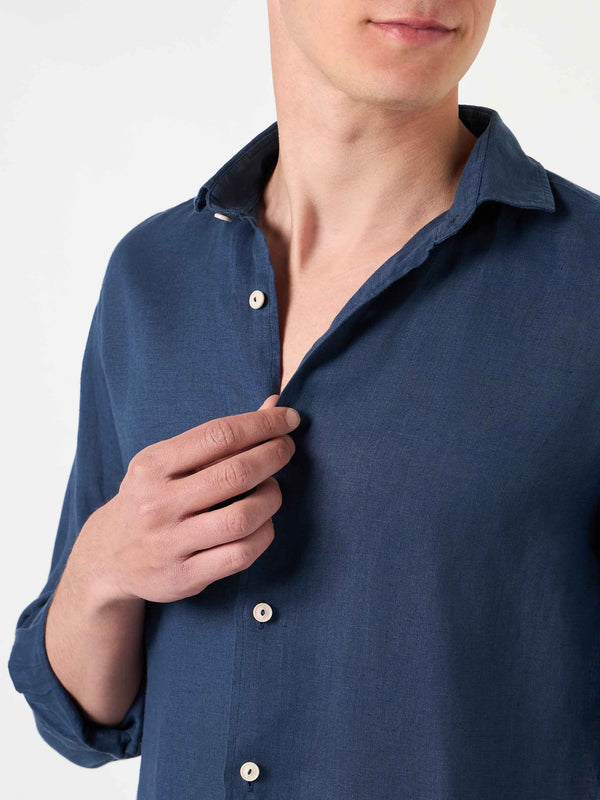 Camicia da uomo Pamplona in lino blu navy