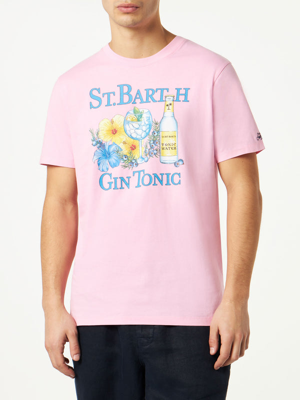 Herren-T-Shirt aus Baumwolle mit Gin- und Blumendruck