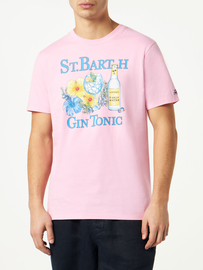 Man cotton t-shirt with Gin and flower print