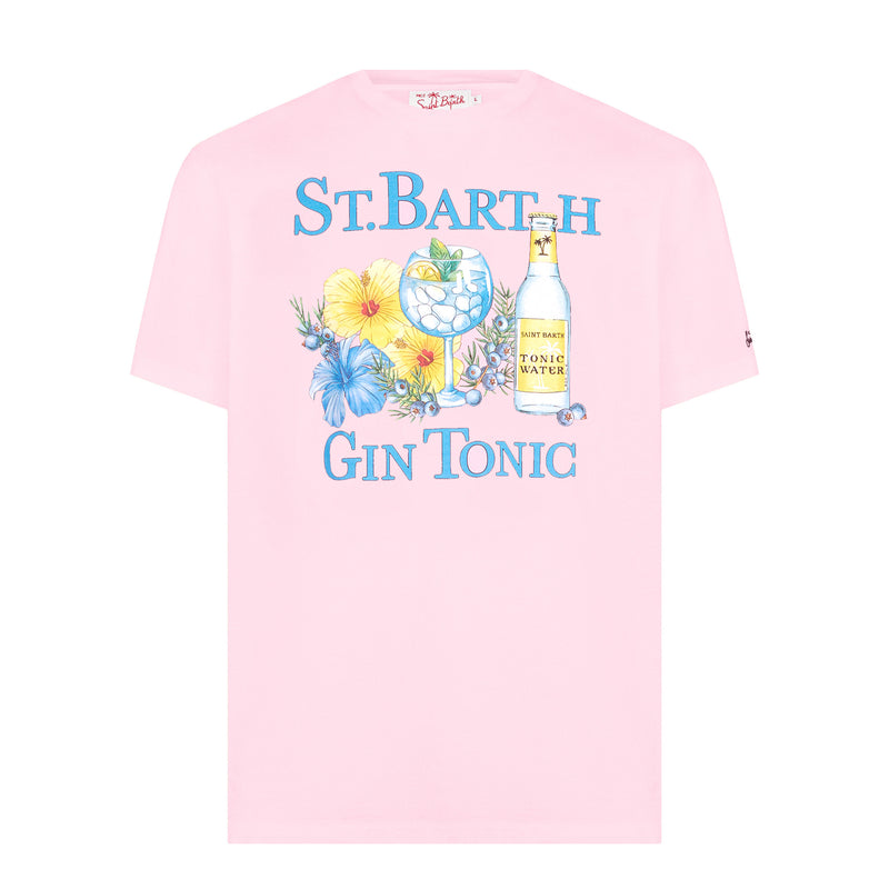 Man cotton t-shirt with Gin and flower print