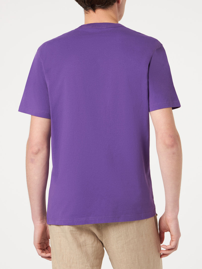 Man purple cotton t-shirt with embroidery