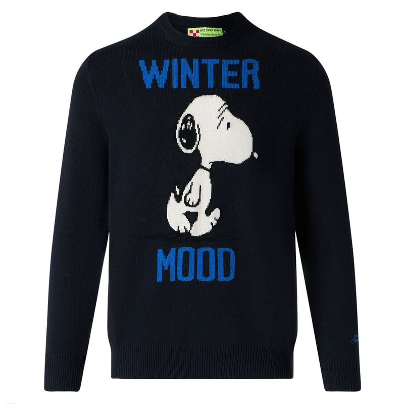 Blauer Herrenpullover Winter Mood Snoopy-Aufdruck | SNOOPY – PEANUTS™ SONDEREDITION