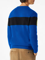 Blauer Herrenpullover mit Courma-Schriftzug