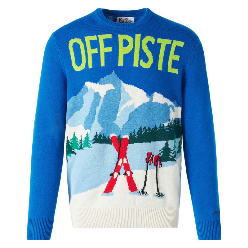 Man sweater with mountains postcard