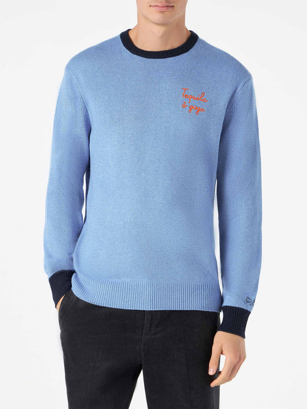 Man light blue sweater with Tequila à gogo embroidery