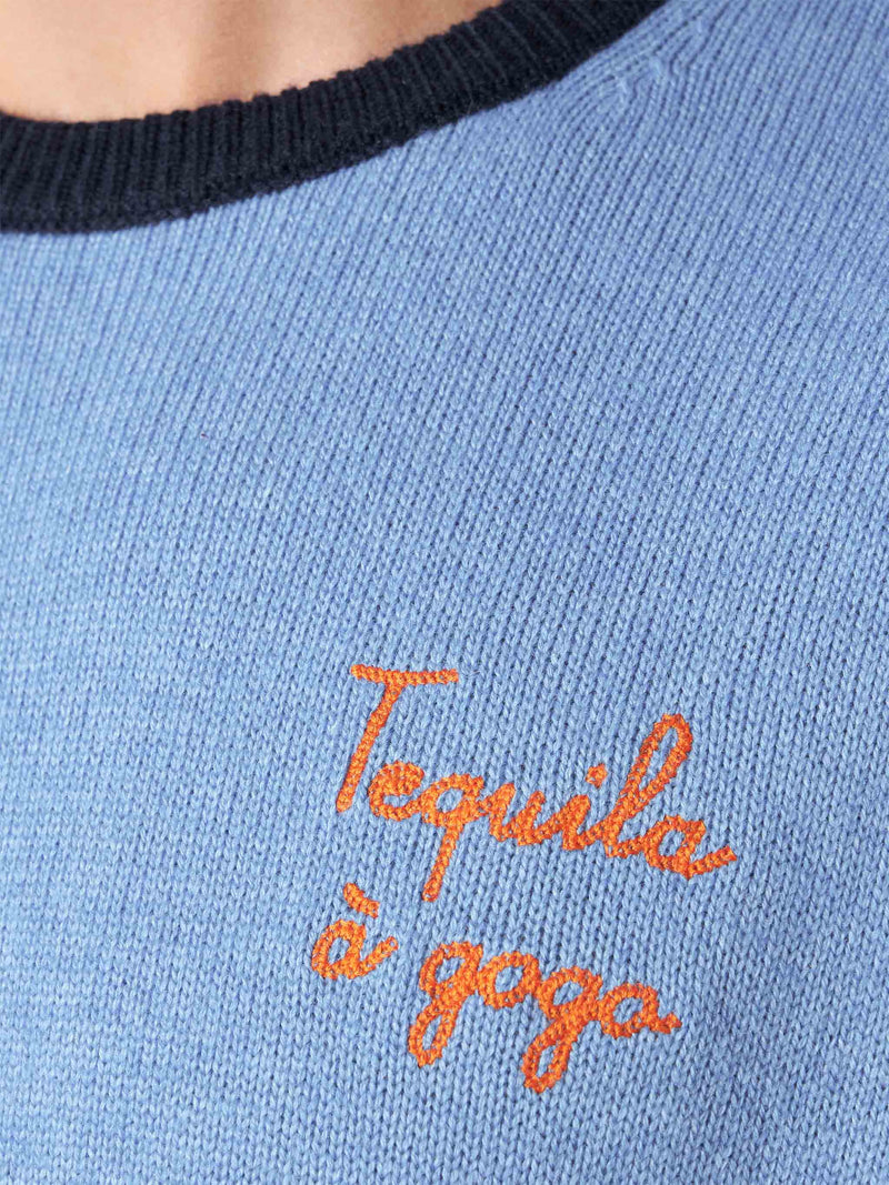 Maglia da uomo celeste con ricamo Tequila à gogo