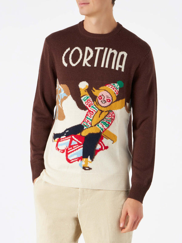 Man sweater with Cortina postcard jacquard