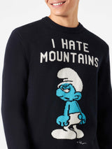 Maglia da uomo blu navy stampa I hate Mountains Puffo | ©PEYO EDIZIONE SPECIALE