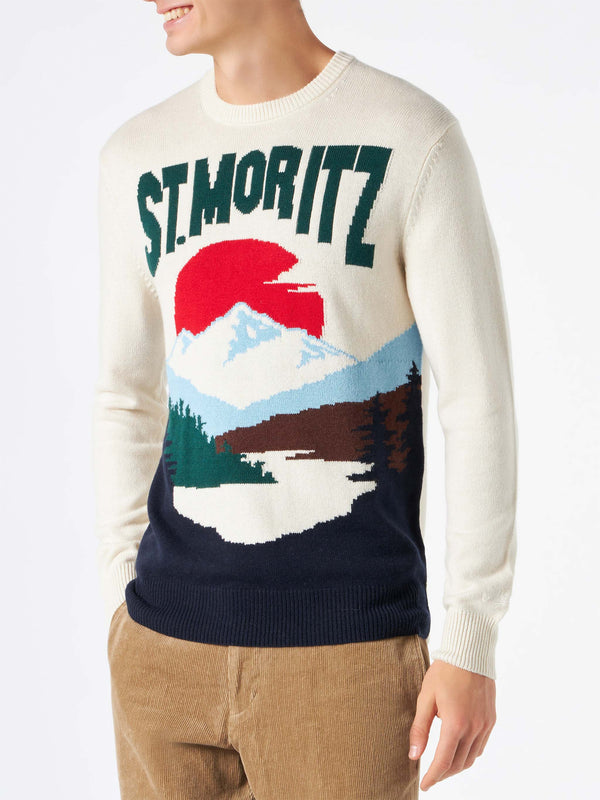 Man sweater with St.Moritz postcard print