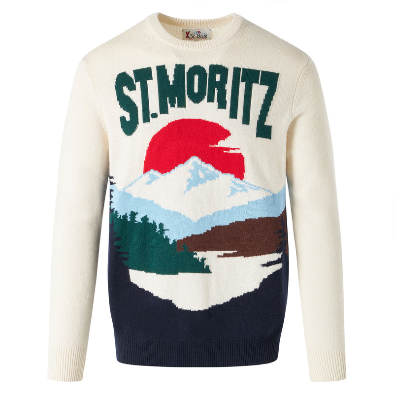 Man sweater with St.Moritz postcard print