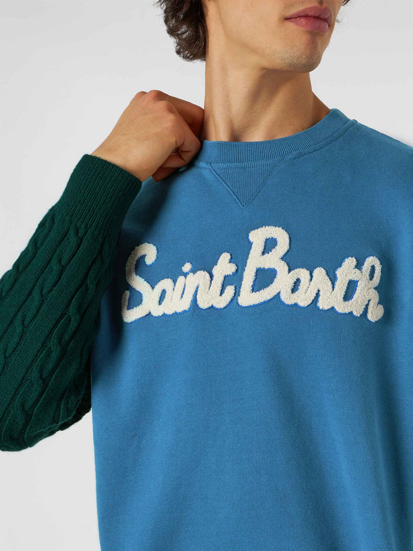 Man sweatshirt with knitted sleeves